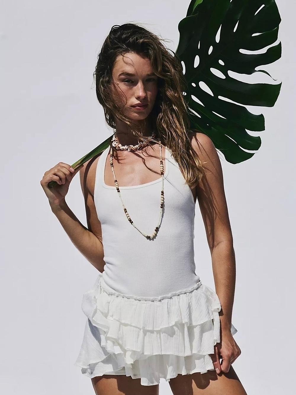 Free People NWT free-est Beach Romper Clean Ivory Ribbed Knit Tiered Skort M - Picture 4 of 15